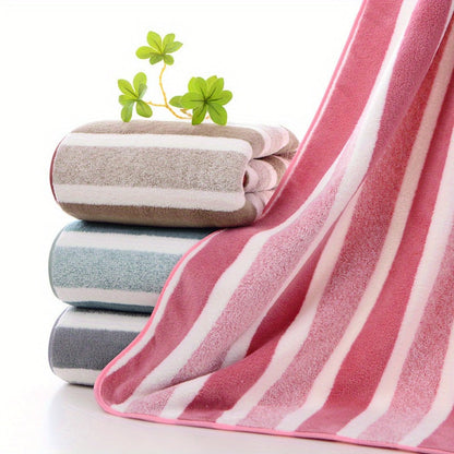 Bath Towels Set 1 or 4 Pack 346GSM Polyester Striped Towels 70 x 140cm in Four Colors for Home and Guest Use