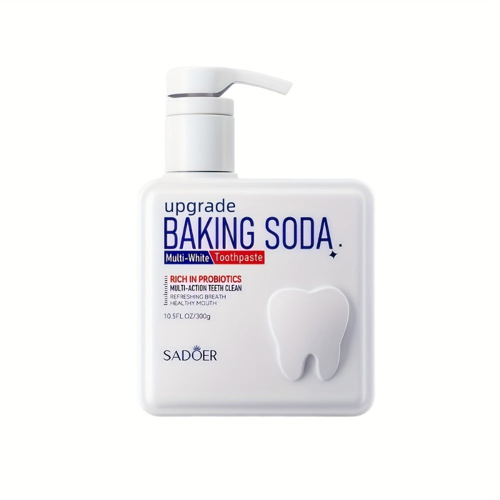 Pump Dispenser Toothpaste 300g Family Size — Probiotic & Baking Soda Formula for Deep Cleaning, Natural Whitening & Fresh Breath, Hygienic Mess-Free Pump, Brightening Daily Oral Care for Adults