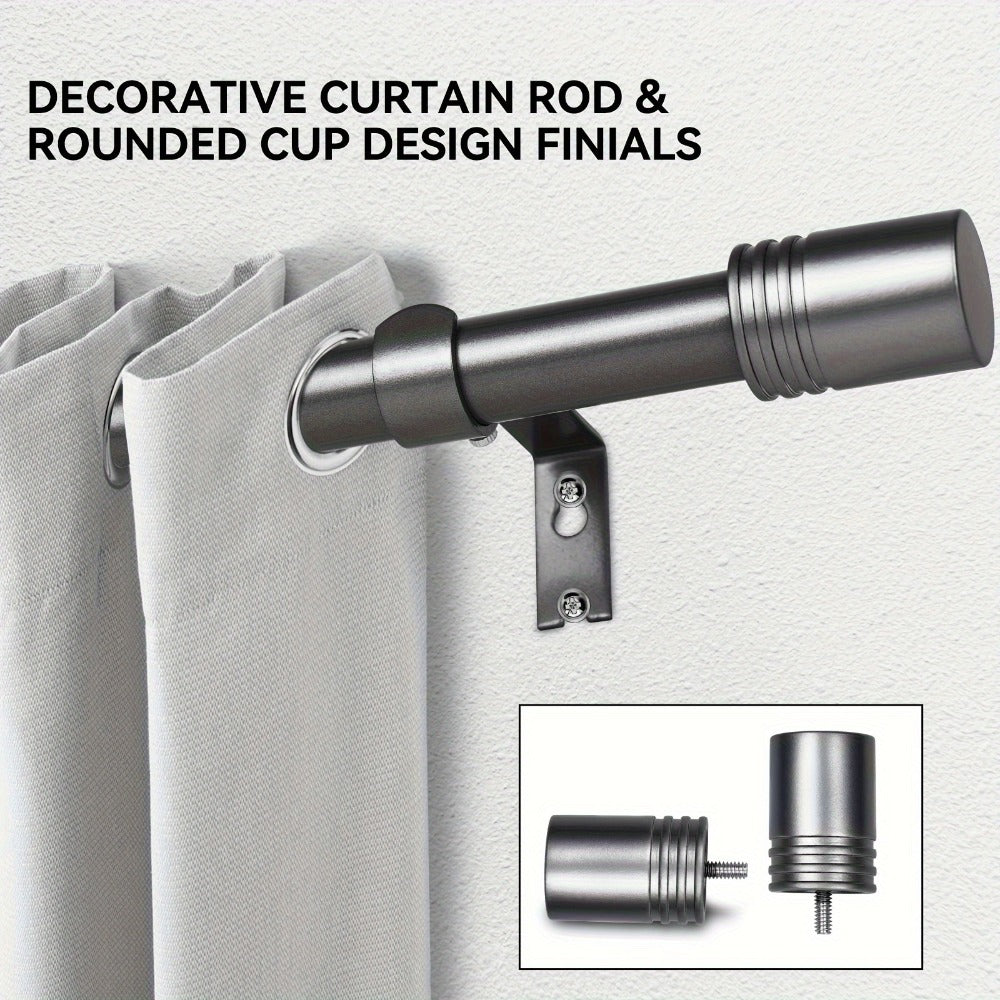 One-Inch Adjustable Curtain Rod with Rounded Cup Finials in Black, Brushed Nickel or Gold Finish