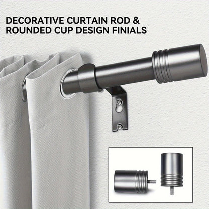 One-Inch Adjustable Curtain Rod with Rounded Cup Finials in Black, Brushed Nickel or Gold Finish