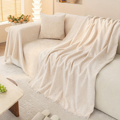 Sofa Cover 300 GSM Solid Chenille Throw with Fringe in Four Colors and Sizes from Single Seat to 71 x 150 Inches