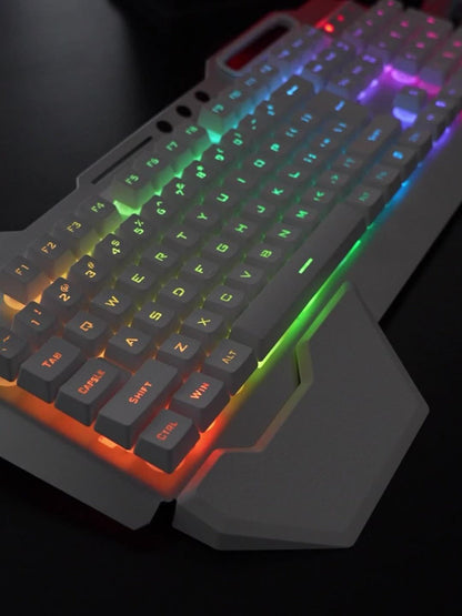 RGB Wireless Gaming Keyboard and Mouse Combo 2.4GHz Rechargeable Backlit Mechanical Feel Metal Panel for PC Laptop Desktop Black White Gamer Gift