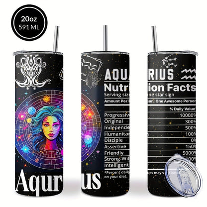 Zodiac Tumbler 20oz Stainless Steel Insulated Travel Cup with Lid & Straw Horoscope Coffee Mug All 12 Signs Hot Cold Drinks Gift Birthday Halloween Christmas