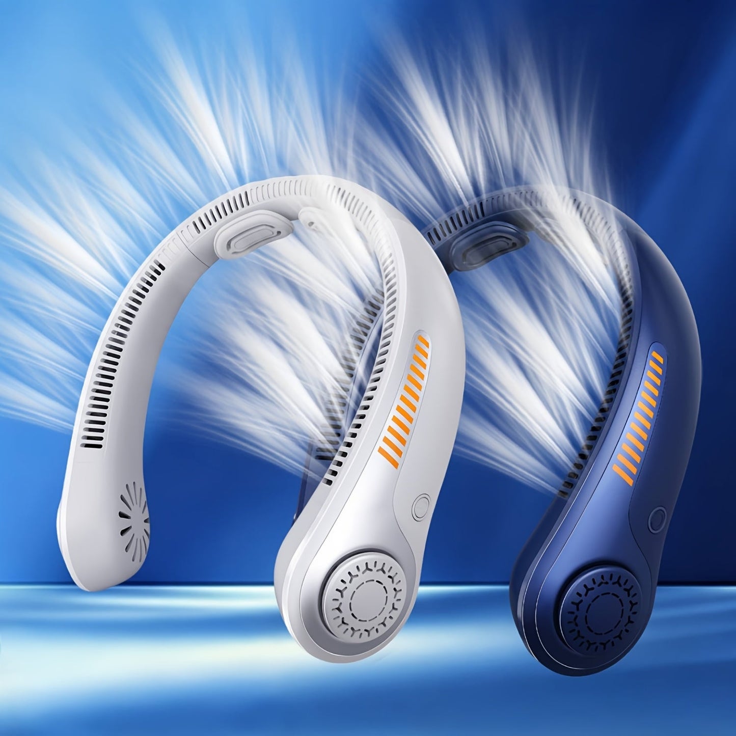 Loop-Style Neck Fan in Ten Single or Paired Color Checkouts with Five-Speed Control and USB Charging