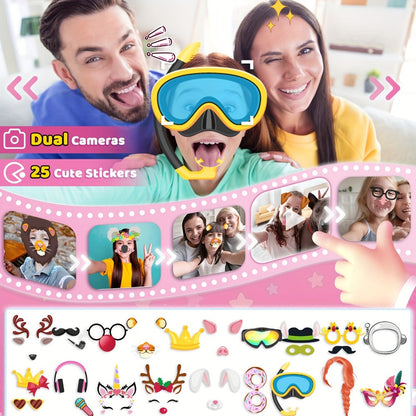 Unicorn Toy Phone in Pink or Purple with Dual Cameras, 25-Game Source Label and 8GB SD Card