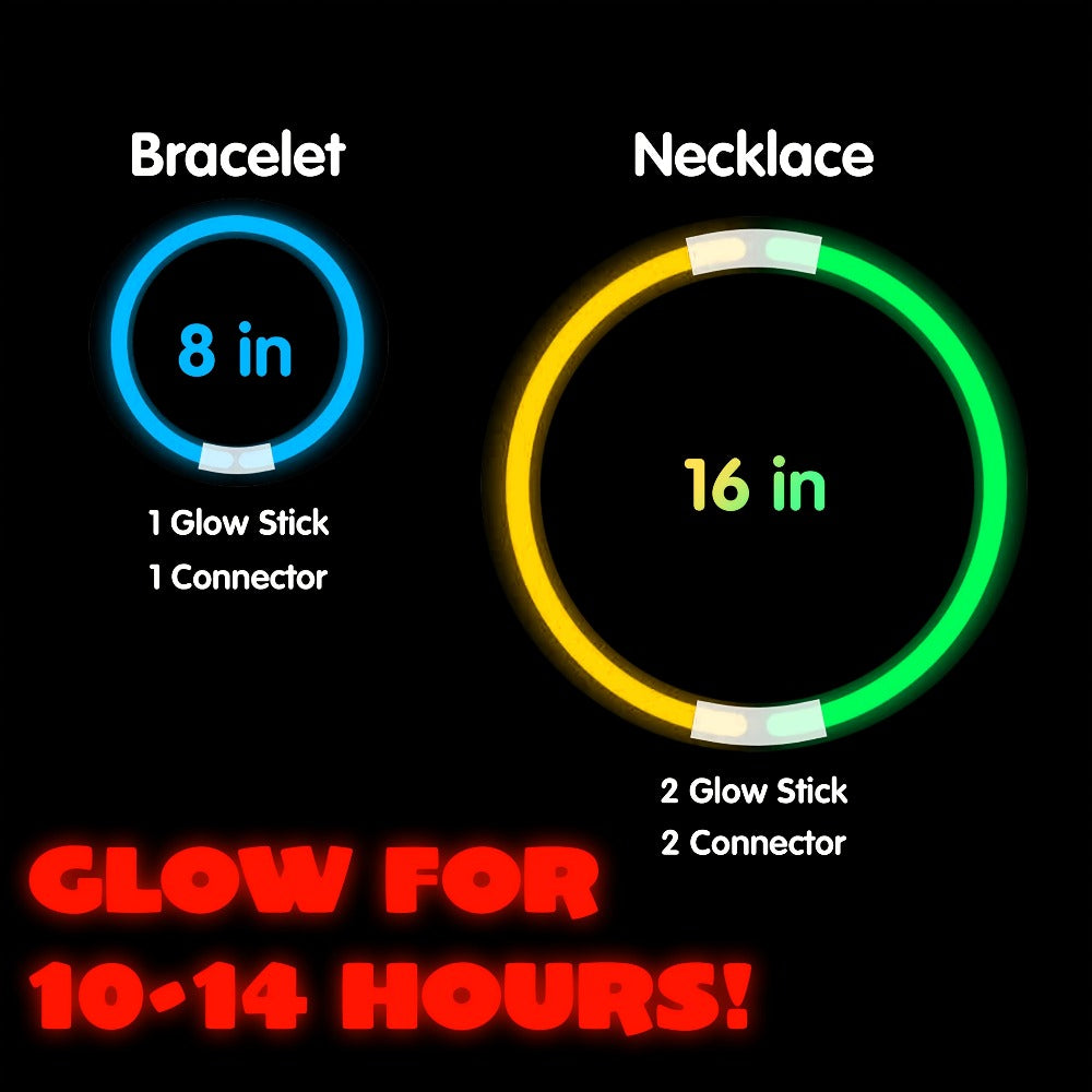 144-Piece 8-Inch Glow Stick Party Pack in Seven Pictured Colors with Bracelet and Necklace Connectors