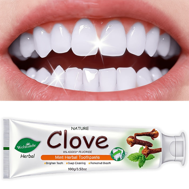 100g Mint and Clove Herbal Toothpaste Tube with Flip-Top Cap, Front-Label Ingredients and One-Piece Pack