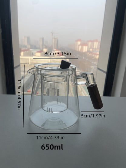 Glass Teapot with Filter 650ml - Stovetop Safe Tea and Coffee Pot with Handle, Tea Water Separator, Borosilicate Glass Kettle for Loose Leaf Tea, Smoke Gray Transparent