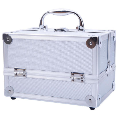 Tabletop Makeup Carry Case with Mirror, Fold-Out Trays and Dividers in Black, Silver or Pink