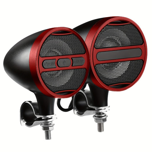 Motorcycle Bluetooth Stereo Speaker System with Built-In Amplifier – 3" Handlebar Mount Speakers, MP3 & USB, 12V, 20W×2 for ATV, Dirt Bike & Cruiser, Waterproof Radio Antenna, Black / Silver