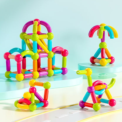Magnetic Stick and Ball Building Set in 28-Piece or 58-Piece Multicolor Options for Pictured 3D Shapes