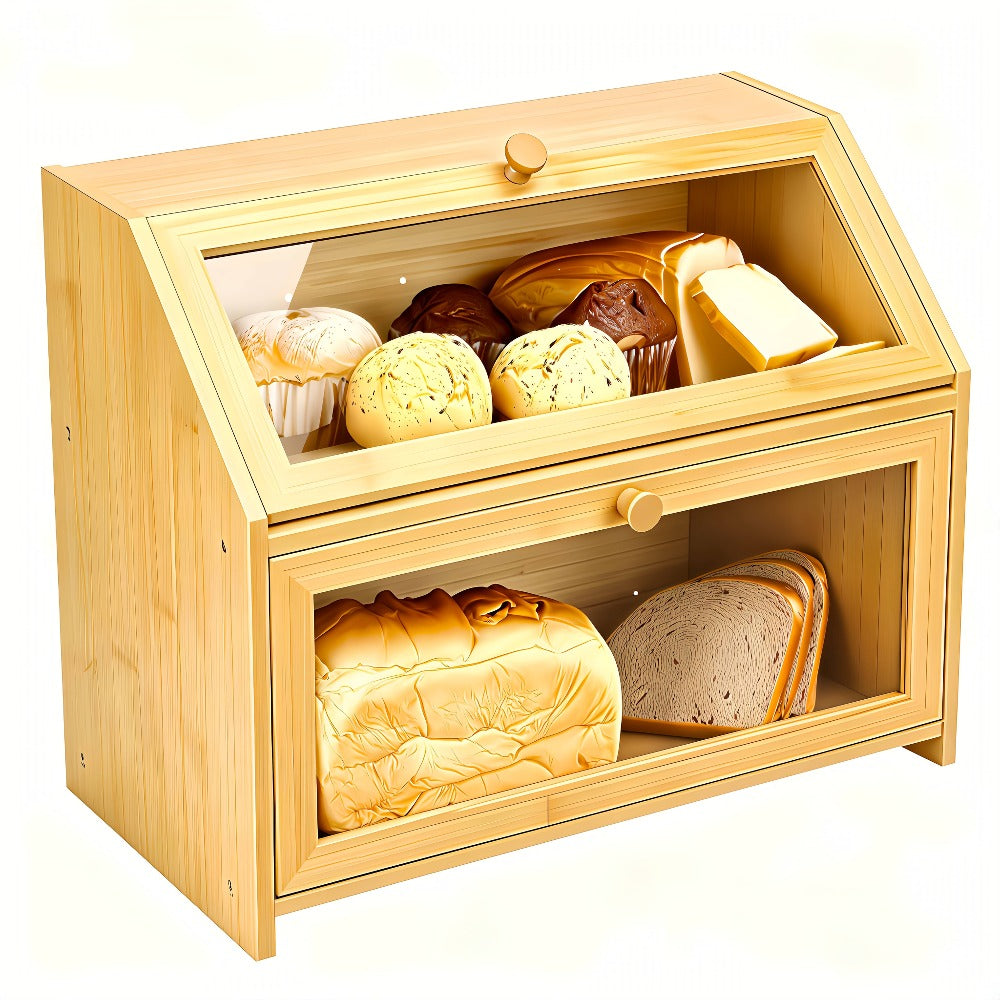 Bread Box for Kitchen Countertop – Large Capacity Bread Storage Container with Transparent Window, Multi-Layer Design for Loaves, Pastries & Baked Goods – Modern Food Storage Box
