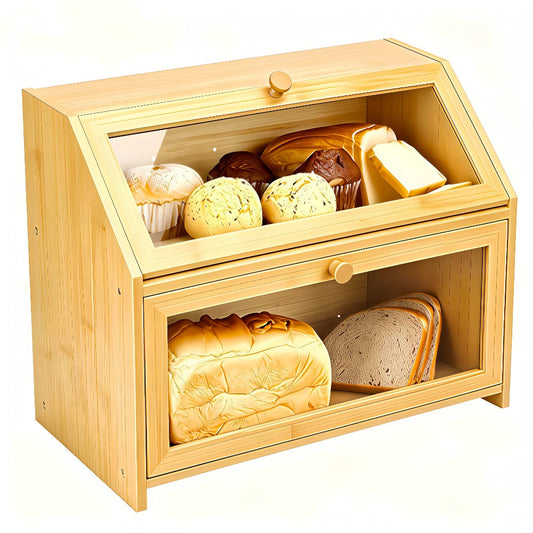 Bread Box for Kitchen Countertop – Large Capacity Bread Storage Container with Transparent Window, Multi-Layer Design for Loaves, Pastries & Baked Goods – Modern Food Storage Box