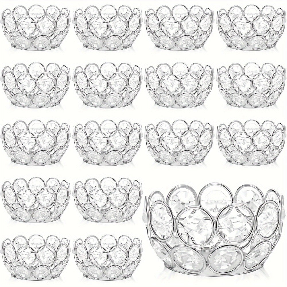 Candle Holder Set 20-Piece Tealight Cups with Openwork Crystal-Look Frames in Gold or Silver Finish
