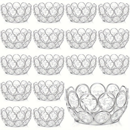 Candle Holder Set 20-Piece Tealight Cups with Openwork Crystal-Look Frames in Gold or Silver Finish
