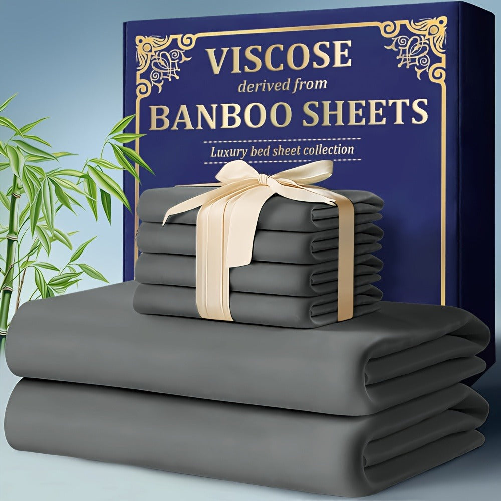 Bamboo Cooling Fitted Sheet Set 2300TC Deep Pocket All Season Bed Sheets for Entryways, Bedrooms and Living Spaces