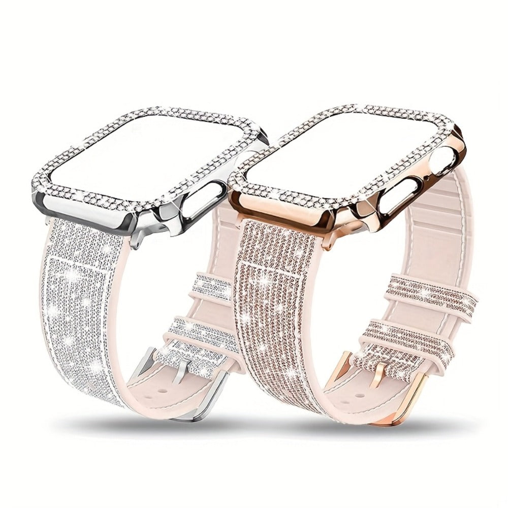 Rhinestone Mesh Watch Band and Matching Case Set for Apple Watch in 19 Color-and-Size Options