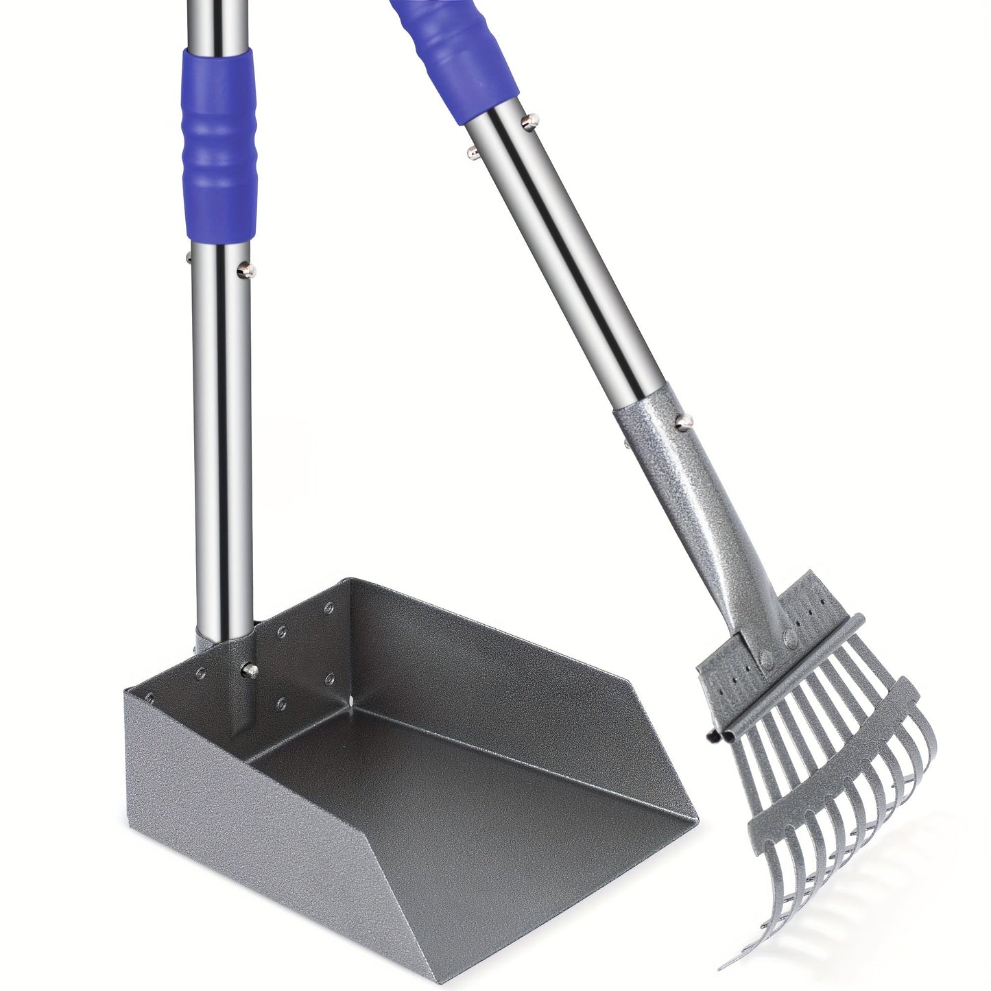 Dog Pooper Scooper Set Stainless Steel – Rust-Proof Tray & Rake with Adjustable Handles, Easy-Clean Pet Waste Removal Scoop for All Breeds, Multiple Colors Available
