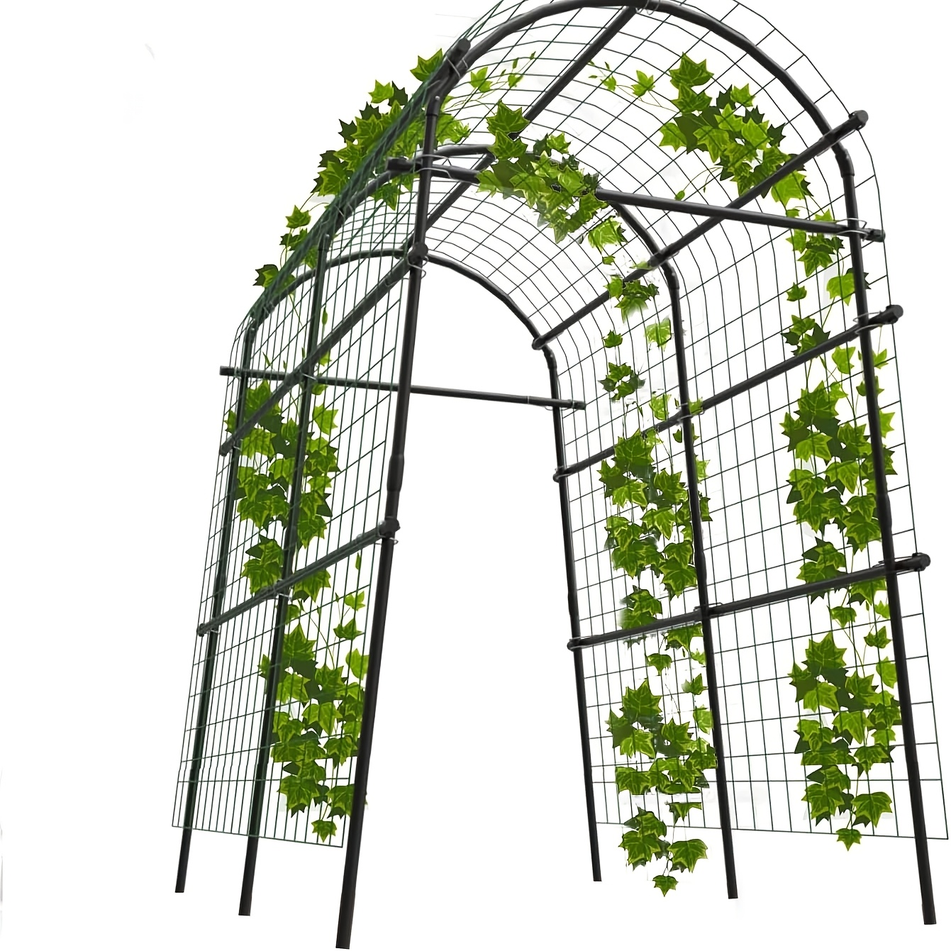 Garden Arch Trellis 7.5ft Tall Metal Climbing Plant Support with Netting for Vegetables Flowers Roses Outdoor Pergola Arbor Wedding Party Decoration Black