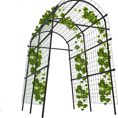 Garden Arch Trellis 7.5ft Tall Metal Climbing Plant Support with Netting for Vegetables Flowers Roses Outdoor Pergola Arbor Wedding Party Decoration Black