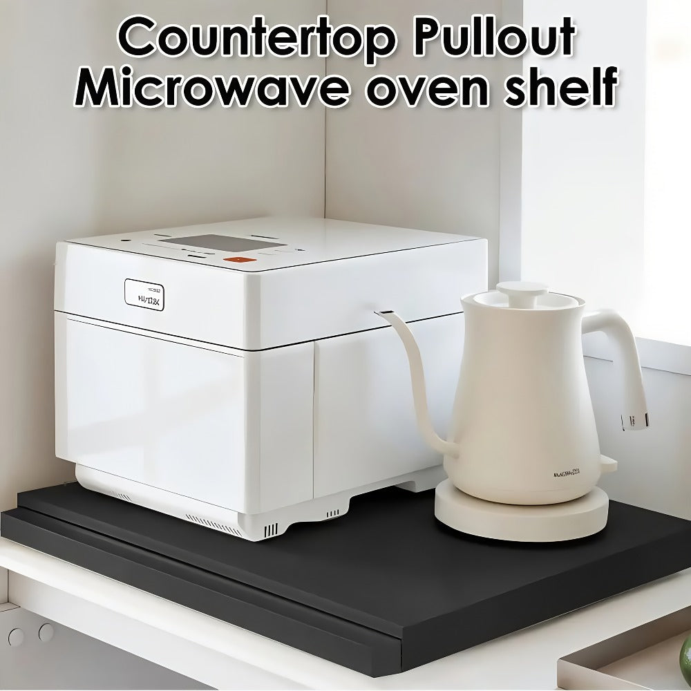 Pull-Out Microwave Stand with Metal Countertop Shelf, 15.4-24.4-Inch Extension and Black or White One- or Two-Piece Sets