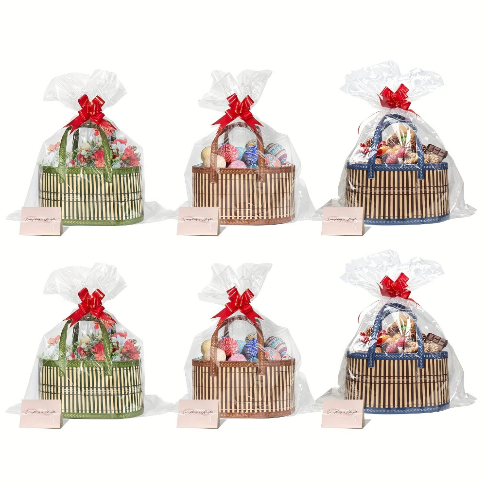 Bamboo Storage Baskets 6-Pack in Oval or Round Shapes with Nine Color and Shape Variants for Home Organization