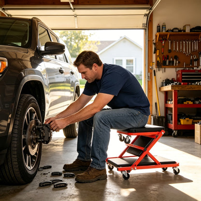 Mechanic Creeper Crawler Seat 36" Z-Type Folding with 6 Swivel Wheels & Adjustable Load Plate - Garage Repair Crawling Board
