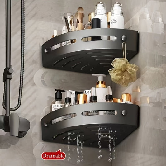 Corner Shower Caddy Organizer 2pcs – 2-Tier No-Drill Wall-Mounted Bathroom Shelf Rack with Adhesive Mounts, ABS Plastic Shower Shelves for Shampoo, Soap & Essentials