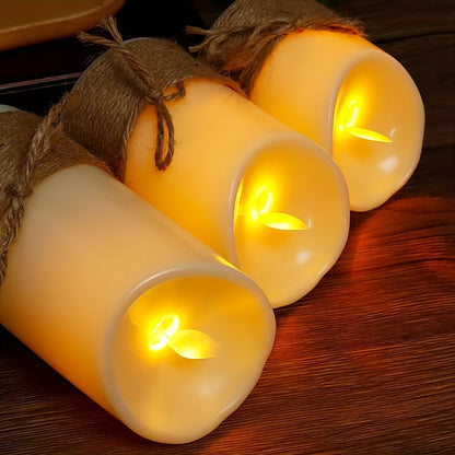Flameless LED Pillar Candles Set of 3 Battery Operated with Remote Timer Flickering Jute Rope Home Bedroom Ocean Theme Decor