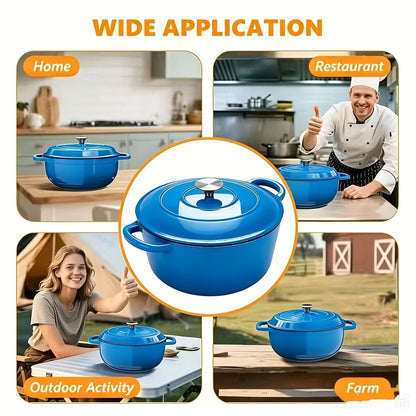 Enameled Cast Iron Dutch Oven with Lid & Dual Handles, Non-Stick Enamel Coated Heavy Duty Cookware for Bread Baking, Braising & Slow Cooking, Superior Heat Retention, Orange, Red & Blue