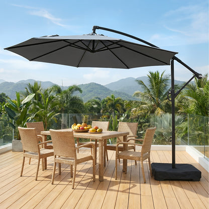 Patio Umbrella 10FT Cantilever Hanging Style with Crank, Push Tilt and Variant-Specific Cross Base