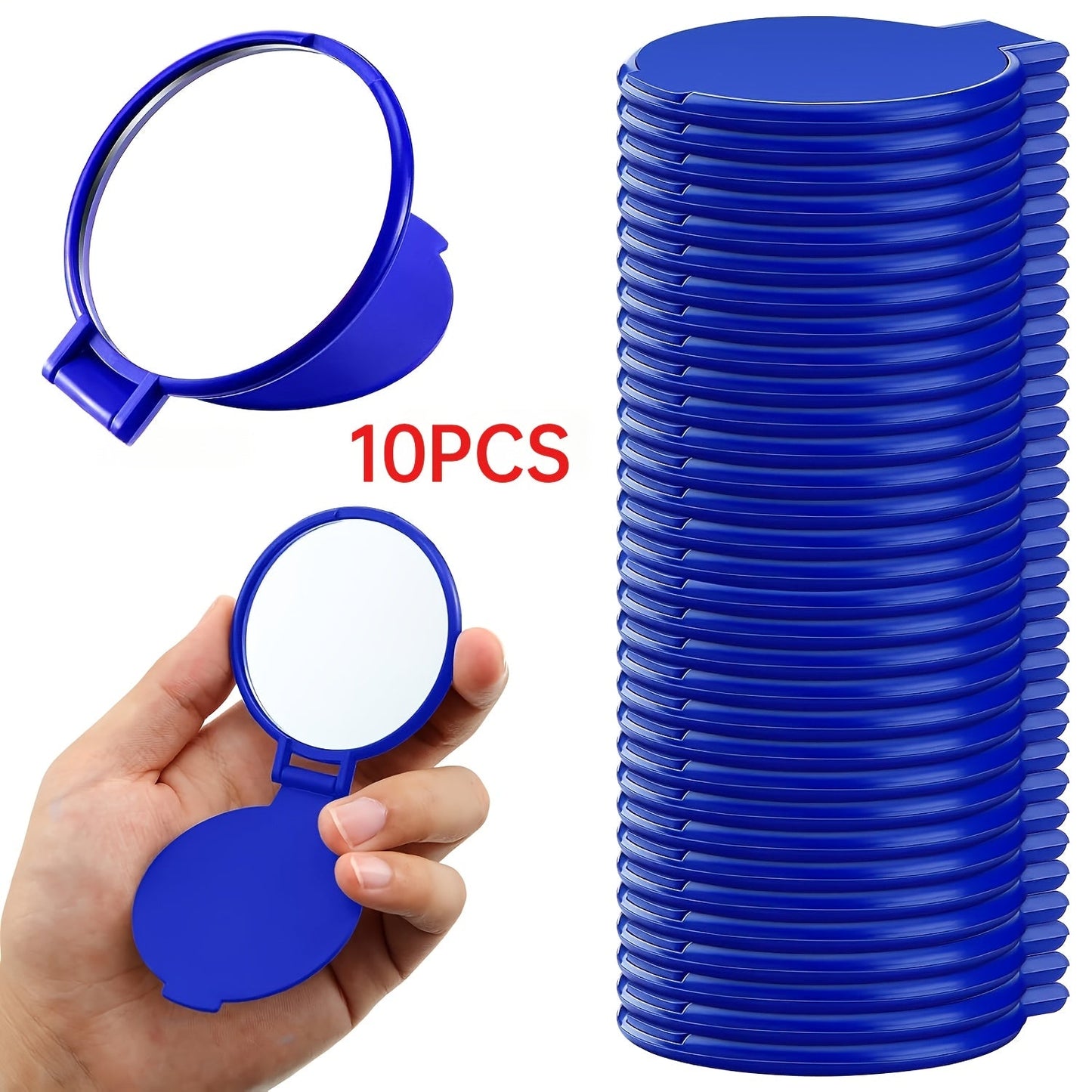 Makeup Mirror Set 10 or 21-Piece Royal Blue Folding Pocket Compacts with Round Glass, Flip Covers and Stand Function