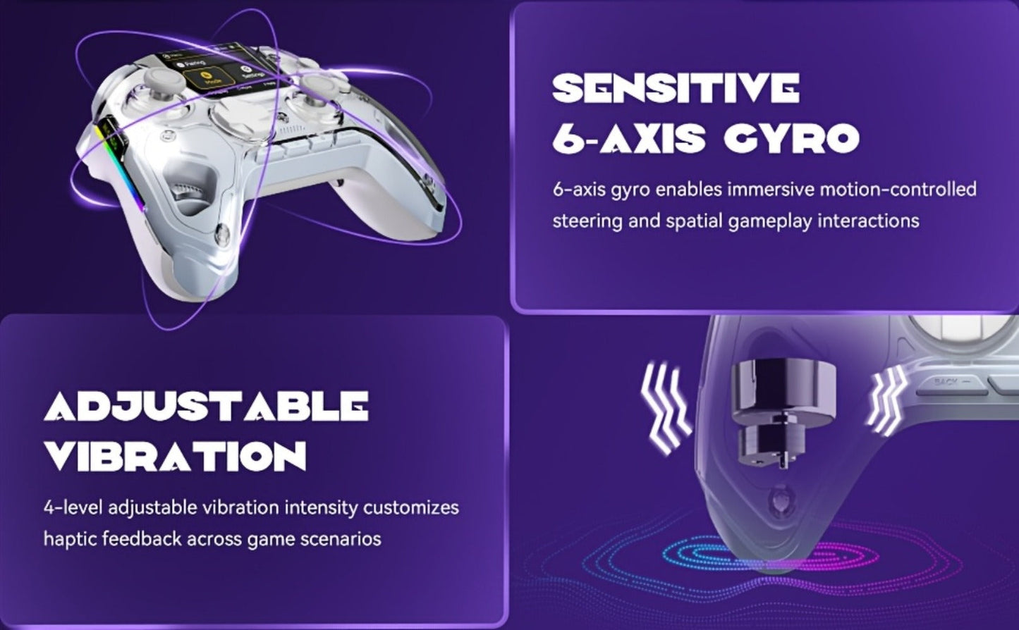 Hall Effect Wireless Gaming Controller V2 White – Interactive Screen, RGB Lighting, Remappable Buttons, 1800mAh Battery with Charging Dock, No Drift for PC Switch iOS Android Steam Deck – Not Compatible with PS or Xbox