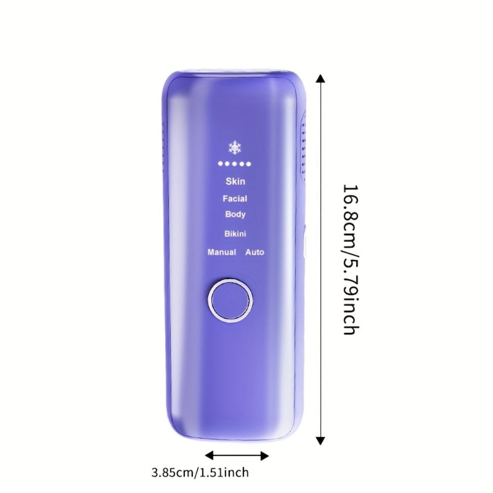 LEFINEE IPL Hair Removal Device in Violet with Five Intensity Indicators, Manual and Auto Labels and Display Controls