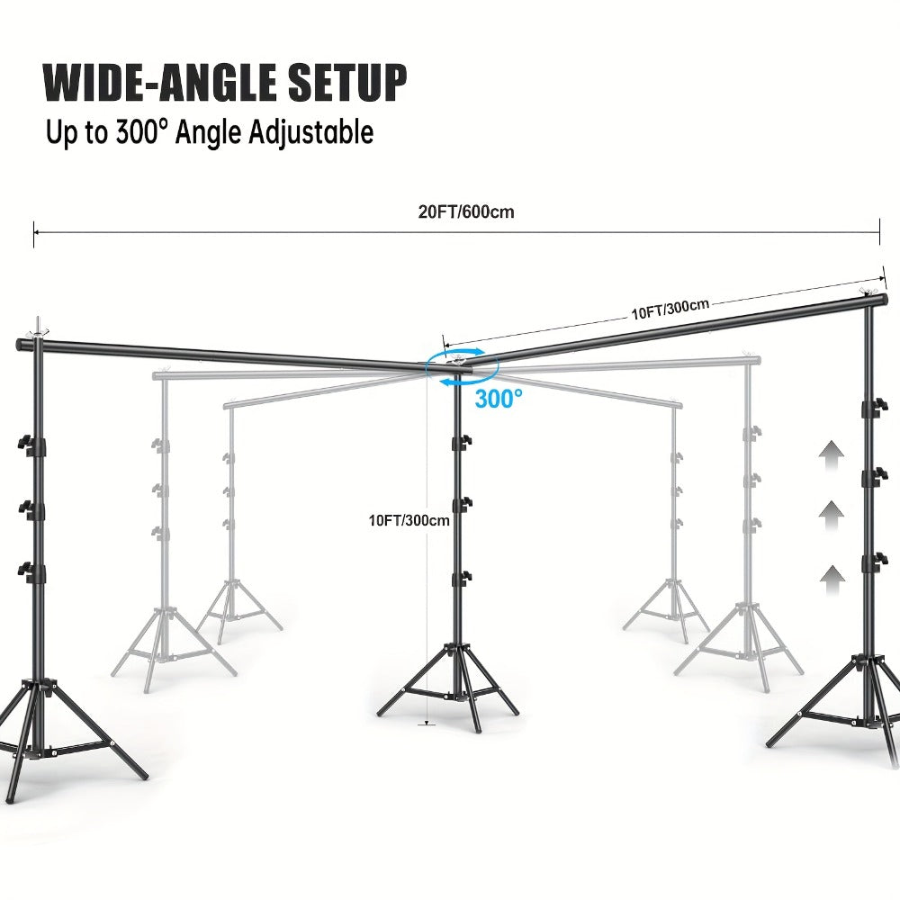 Backdrop Stand BEIYANG 20 x 10-Foot Three-Tripod Corner Kit with Twin Crossbars and Six Spring Clamps