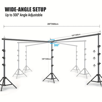 Backdrop Stand BEIYANG 20 x 10-Foot Three-Tripod Corner Kit with Twin Crossbars and Six Spring Clamps