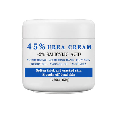 50g Jar of 45% Urea and 2% Salicylic Acid Foot Cream with Avocado and Shea Butter Labeling
