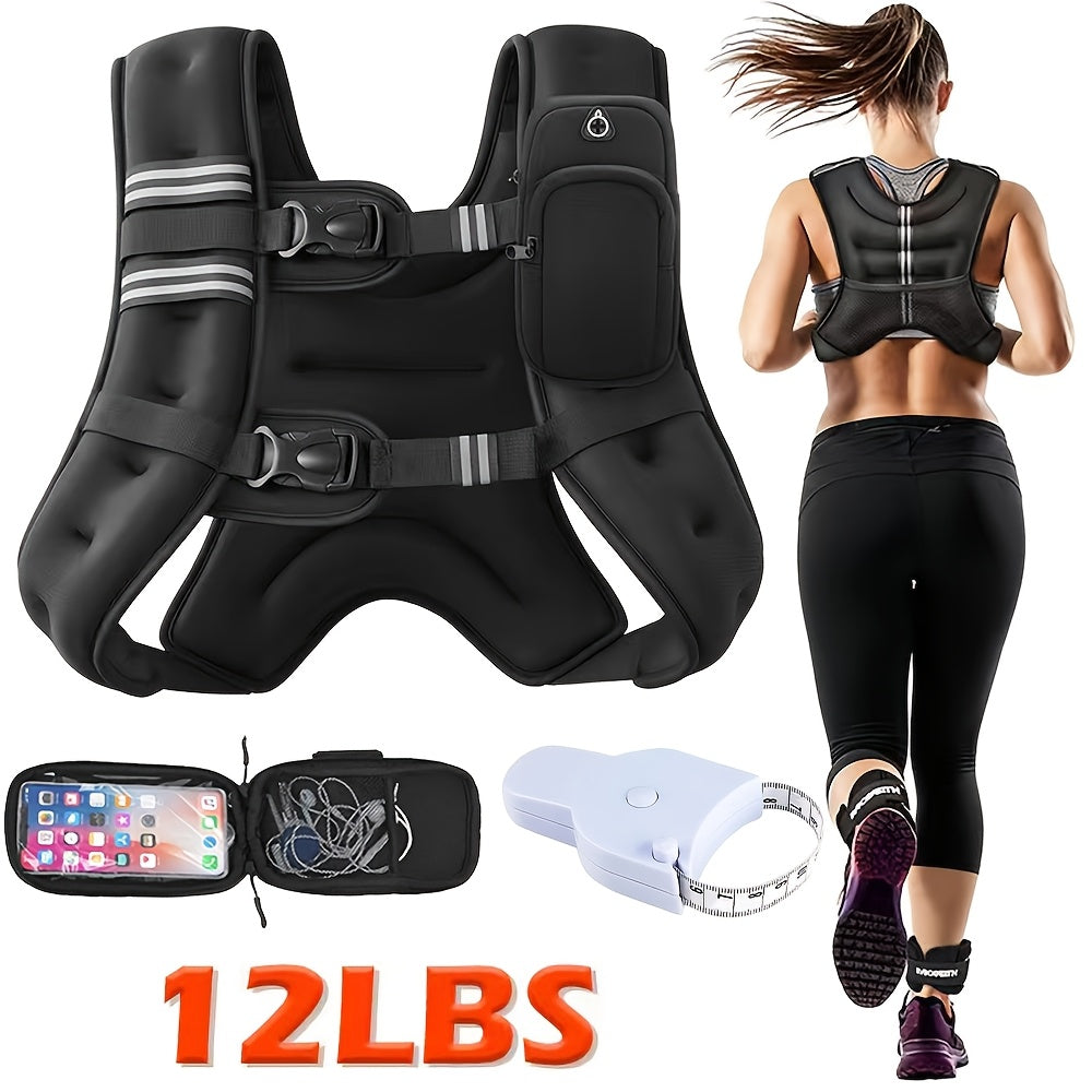 Weighted Vest for Running & Strength Training – Slim Fit Reflective Design with Phone Pouch, Snap-On Unisex Weight Training Vest for Gym, Core Strength & Bone Health, 8 / 12 / 16 lb Options