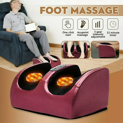Open Foot and Lower-Leg Massager with Bidirectional Rollers, 15-Minute Timer and Black or Red Finish