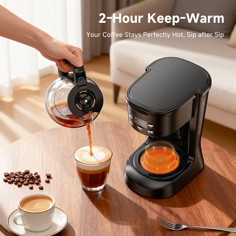Five-Cup Programmable Drip Coffee Maker with Glass Carafe, Reusable Filter and Black or White Finish