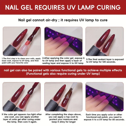 Gel Nail Polish 2-Piece Shattered-Flash Set in Silvery Red No.104 and No.105 Gilt Bottles for Nail Art