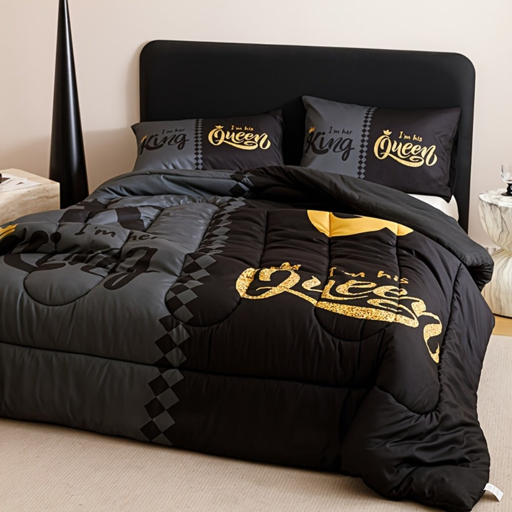 King and Queen Crown Print Comforter Set in Black or Red with Twin, Full, Queen and King Sizes