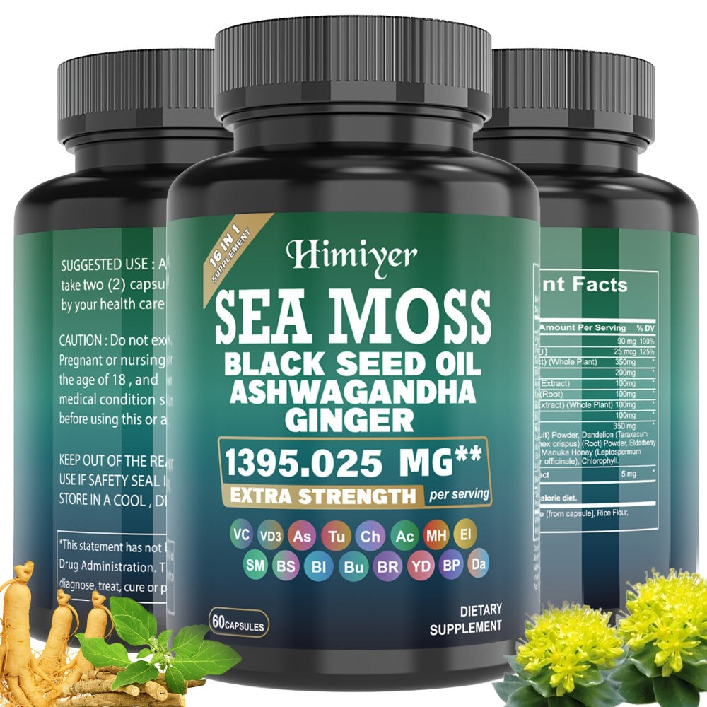 Herbal Supplements with DREAMOSE Label, Sea Moss Blend Capsules, 3 Bottles and 180 Capsules Total