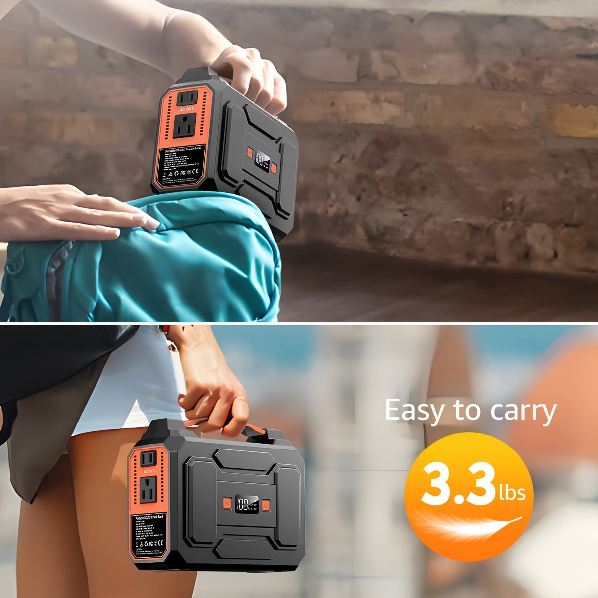 Portable Power Station with 146Wh or 300W Source Configurations, AC, DC, USB and LED Light