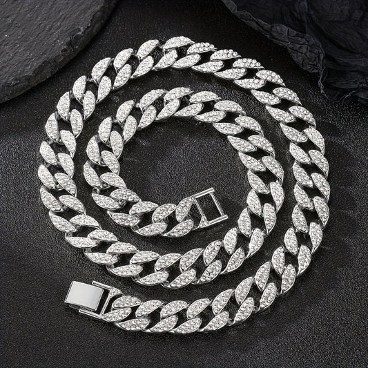 Dog Cuban Link Chain Necklace Full Rhinestone Pet Collar Jewelry – Durable Metal Bling Necklace for Small to Large Dogs & Cats, Sizes S to 3XL, Golden Silver Rose Gold, Holiday Gift