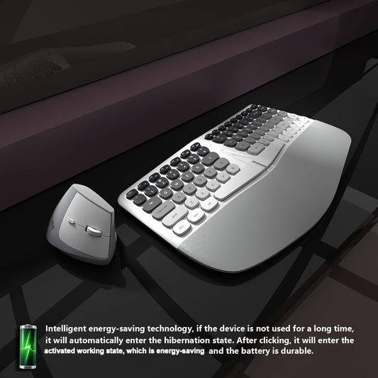Ergonomic Wireless Keyboard and Mouse Combo with Wrist Support Anti-RSI Silent Keys 2.4GHz Plug-and-Play Gray Gradient Design for Office Home Remote Work Typing Comfort (KLZO)