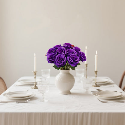Artificial Flowers 10-Piece Silk Rose Set with 19.69-Inch Bendable Stems in Deep Purple or Dark Green