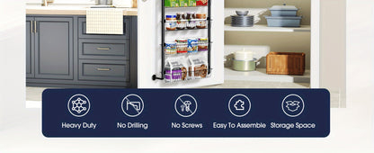 Over the Door Pantry Organizer 6-Tier & 8-Tier Metal Hanging Spice Rack | Back of Door Storage for Kitchen Pantry Laundry Bathroom | Versatile Door Mounted Seasoning Rack in Black & White