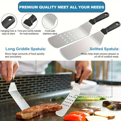 Griddle Accessories Kit 34 Piece Stainless Steel - Flat Top Grill Set with Enlarged Spatulas, Basting Cover, Scraper & BBQ Tools for Outdoor Blackstone Griddle Cooking, Barbecue Gift Set
