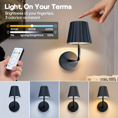 LED Wall Sconce Touch Dimmable Remote Control USB Powered Battery Backup 3 Color Temperatures Timer Easy Install for Bedroom Living Room Hallway Low Voltage No Wiring 1pc or 2pcs